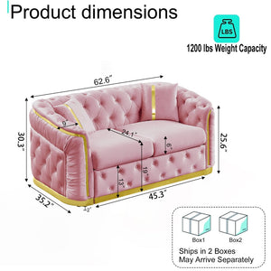 English Elm 62.6 Inch Velvet Chesterfield Loveseat with Gold Trim Button Tufted Luxury Seating W1191S00135