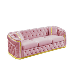 English Elm 84.6 Inch Velvet Chesterfield Sofa Tufted Three Seat Living Room Glam Couch with Gold Trim W1191S00136