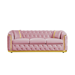 English Elm 84.6 Inch Velvet Chesterfield Sofa Tufted Three Seat Living Room Glam Couch with Gold Trim W1191S00136