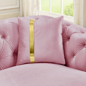 English Elm 3 Piece Chesterfield Velvet Sofa Set with Gold Steel Trim Button Tufted Living Room Suite Pink W1191S00138