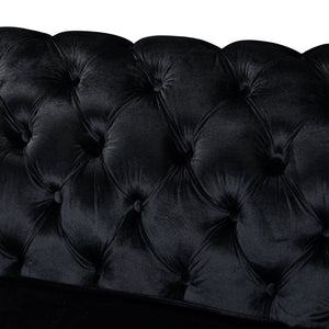 English Elm 2 Piece Black Velvet Chesterfield Sofa Set with Gold Trim and Button Tufting W1191S00140