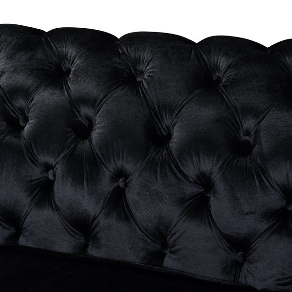 English Elm 2 Piece Black Velvet Chesterfield Sofa Set with Gold Trim and Button Tufting W1191S00140