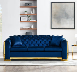 English Elm 2 Piece Velvet Chesterfield Sofa Set Tufted 3 Seater with Gold Steel Legs Living Room W1191S00142