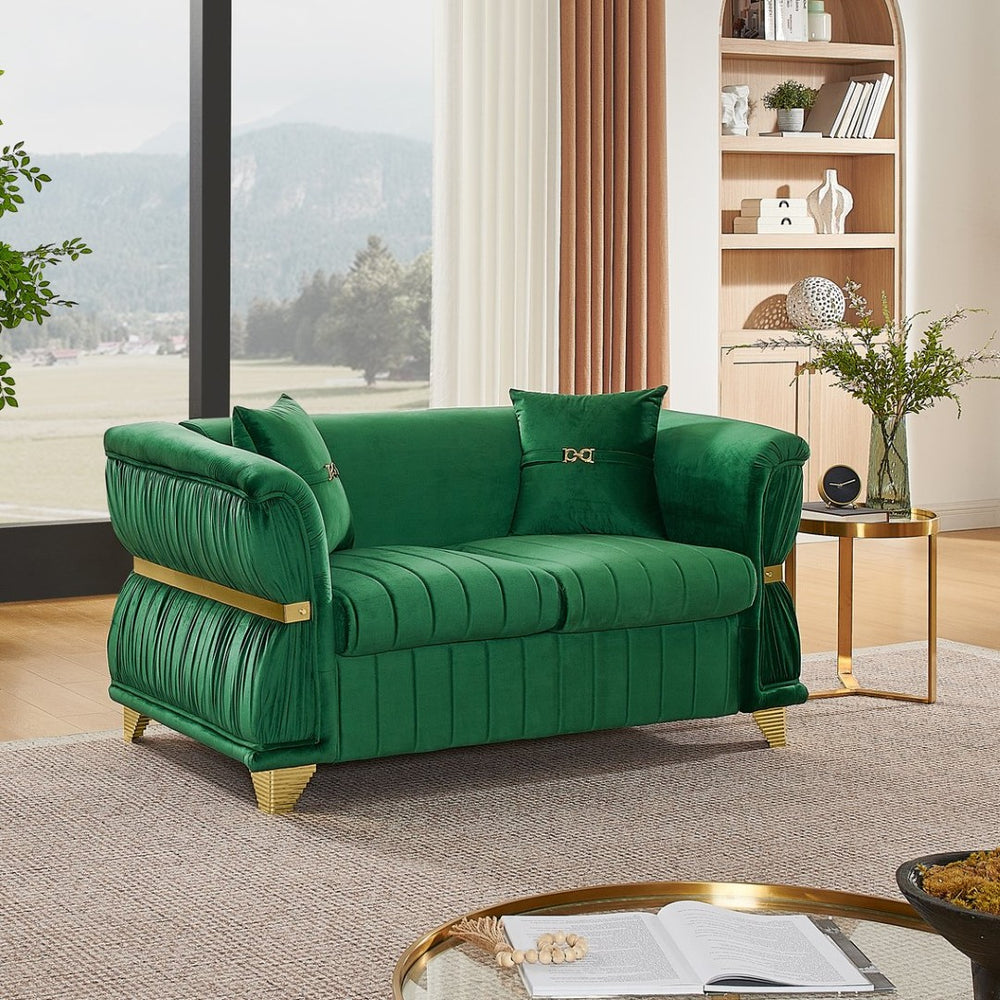 English Elm 61.8"modern Velvet Loveseat Glam Sofa Gold Trim Tapered Legs Curved Arms Jewel-toned Accent Green W1191S00143