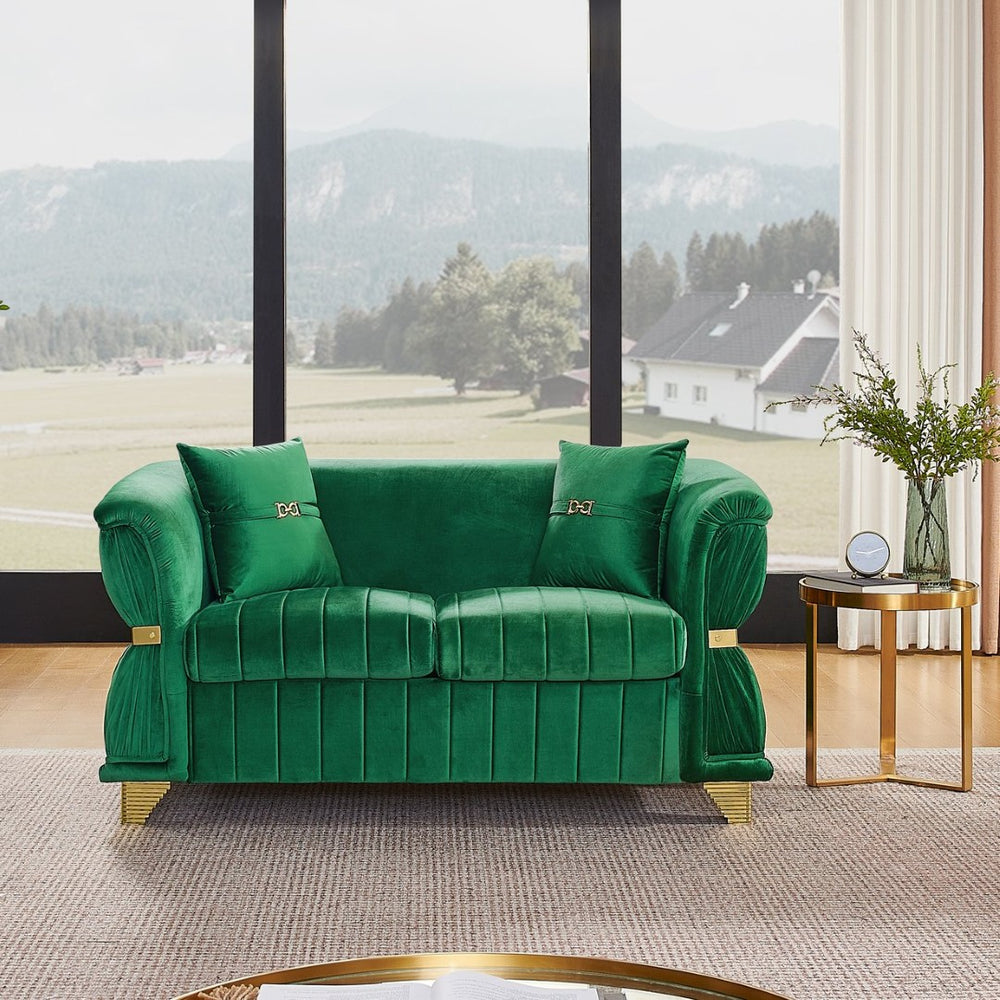 English Elm 61.8"modern Velvet Loveseat Glam Sofa Gold Trim Tapered Legs Curved Arms Jewel-toned Accent Green W1191S00143