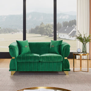 English Elm 61.8"modern Velvet Loveseat Glam Sofa Gold Trim Tapered Legs Curved Arms Jewel-toned Accent Green W1191S00143