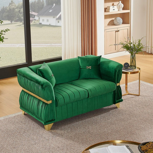 English Elm 61.8"modern Velvet Loveseat Glam Sofa Gold Trim Tapered Legs Curved Arms Jewel-toned Accent Green W1191S00143