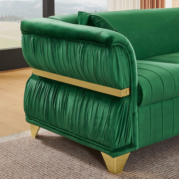English Elm 61.8"modern Velvet Loveseat Glam Sofa Gold Trim Tapered Legs Curved Arms Jewel-toned Accent Green W1191S00143