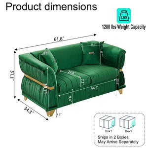 English Elm 61.8"modern Velvet Loveseat Glam Sofa Gold Trim Tapered Legs Curved Arms Jewel-toned Accent Green W1191S00143