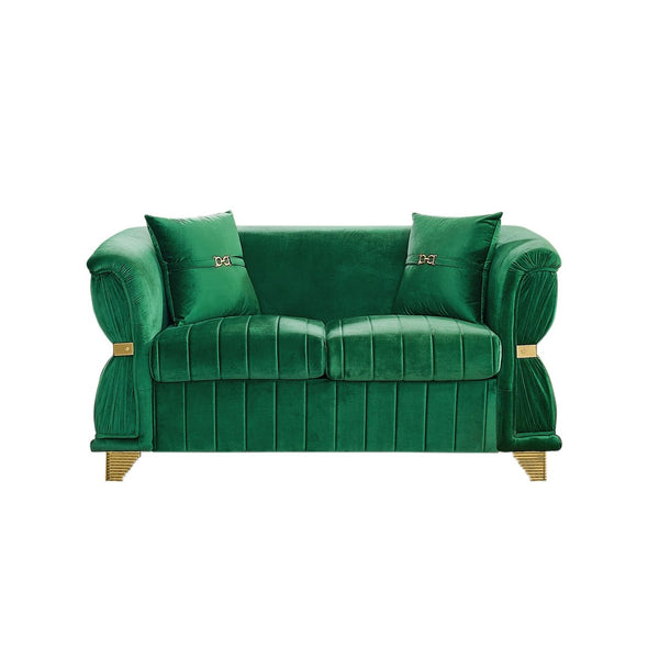 English Elm 61.8"modern Velvet Loveseat Glam Sofa Gold Trim Tapered Legs Curved Arms Jewel-toned Accent Green W1191S00143