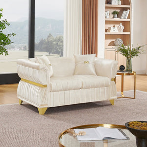 English Elm 61.8"modern Velvet Loveseat Glam Sofa Gold Trim Tapered Legs Curved Arms Jewel-toned Accent Beige W1191S00144