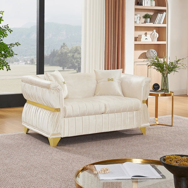 English Elm 61.8"modern Velvet Loveseat Glam Sofa Gold Trim Tapered Legs Curved Arms Jewel-toned Accent Beige W1191S00144
