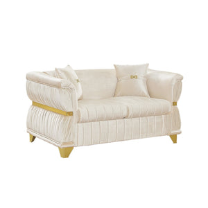 English Elm 61.8"modern Velvet Loveseat Glam Sofa Gold Trim Tapered Legs Curved Arms Jewel-toned Accent Beige W1191S00144