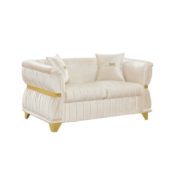 English Elm 61.8"modern Velvet Loveseat Glam Sofa Gold Trim Tapered Legs Curved Arms Jewel-toned Accent Beige W1191S00144