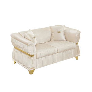 English Elm 61.8"modern Velvet Loveseat Glam Sofa Gold Trim Tapered Legs Curved Arms Jewel-toned Accent Beige W1191S00144