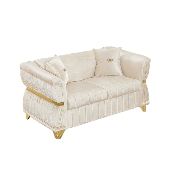 English Elm 61.8"modern Velvet Loveseat Glam Sofa Gold Trim Tapered Legs Curved Arms Jewel-toned Accent Beige W1191S00144