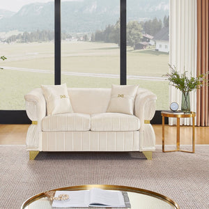 English Elm 61.8"modern Velvet Loveseat Glam Sofa Gold Trim Tapered Legs Curved Arms Jewel-toned Accent Beige W1191S00144