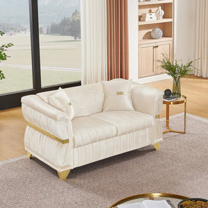 English Elm 61.8"modern Velvet Loveseat Glam Sofa Gold Trim Tapered Legs Curved Arms Jewel-toned Accent Beige W1191S00144