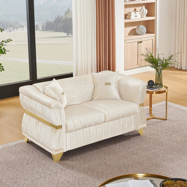 English Elm 61.8"modern Velvet Loveseat Glam Sofa Gold Trim Tapered Legs Curved Arms Jewel-toned Accent Beige W1191S00144
