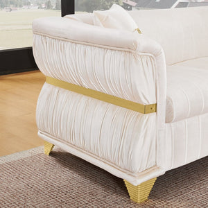 English Elm 61.8"modern Velvet Loveseat Glam Sofa Gold Trim Tapered Legs Curved Arms Jewel-toned Accent Beige W1191S00144
