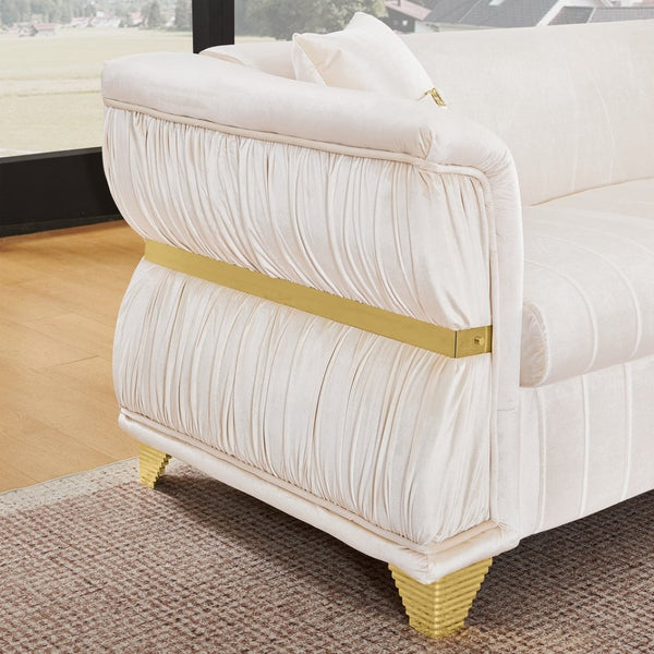 English Elm 61.8"modern Velvet Loveseat Glam Sofa Gold Trim Tapered Legs Curved Arms Jewel-toned Accent Beige W1191S00144