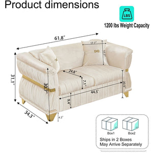 English Elm 61.8"modern Velvet Loveseat Glam Sofa Gold Trim Tapered Legs Curved Arms Jewel-toned Accent Beige W1191S00144