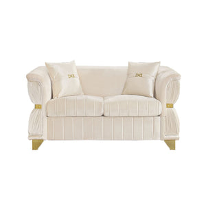 English Elm 61.8"modern Velvet Loveseat Glam Sofa Gold Trim Tapered Legs Curved Arms Jewel-toned Accent Beige W1191S00144