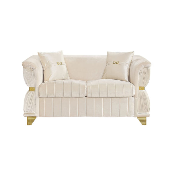 English Elm 61.8"modern Velvet Loveseat Glam Sofa Gold Trim Tapered Legs Curved Arms Jewel-toned Accent Beige W1191S00144