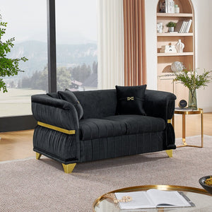 English Elm 61.8"modern Velvet Loveseat Glam Sofa Gold Trim Tapered Legs Curved Arms Jewel-toned Accent Black W1191S00145