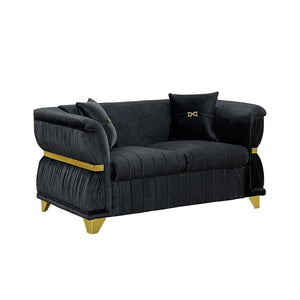 English Elm 61.8"modern Velvet Loveseat Glam Sofa Gold Trim Tapered Legs Curved Arms Jewel-toned Accent Black W1191S00145