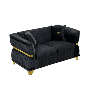 English Elm 61.8"modern Velvet Loveseat Glam Sofa Gold Trim Tapered Legs Curved Arms Jewel-toned Accent Black W1191S00145