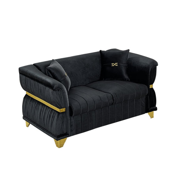 English Elm 61.8"modern Velvet Loveseat Glam Sofa Gold Trim Tapered Legs Curved Arms Jewel-toned Accent Black W1191S00145