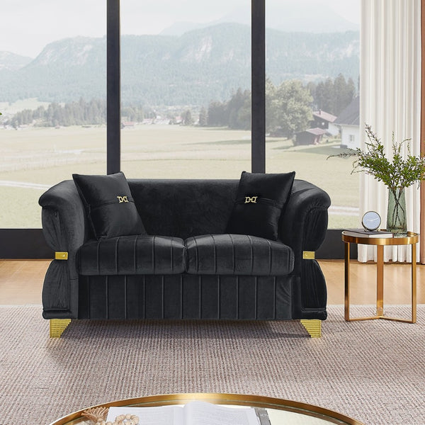 English Elm 61.8"modern Velvet Loveseat Glam Sofa Gold Trim Tapered Legs Curved Arms Jewel-toned Accent Black W1191S00145