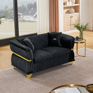 English Elm 61.8"modern Velvet Loveseat Glam Sofa Gold Trim Tapered Legs Curved Arms Jewel-toned Accent Black W1191S00145