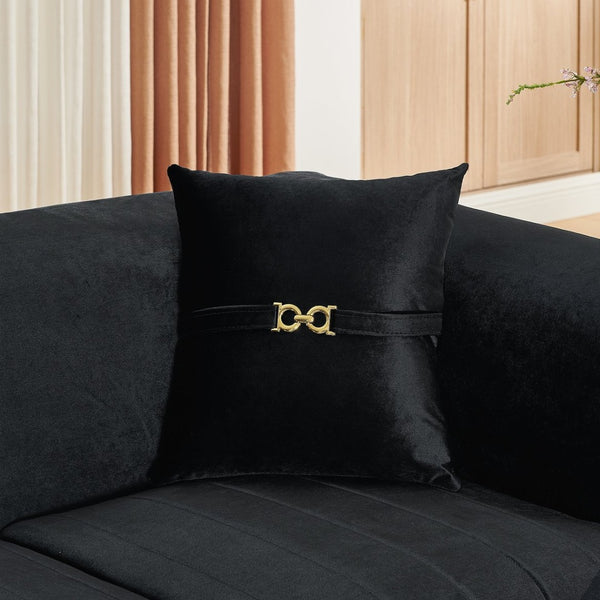 English Elm 61.8"modern Velvet Loveseat Glam Sofa Gold Trim Tapered Legs Curved Arms Jewel-toned Accent Black W1191S00145