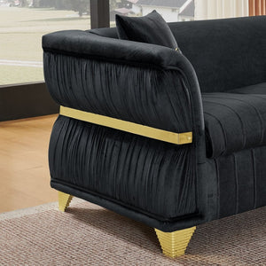 English Elm 61.8"modern Velvet Loveseat Glam Sofa Gold Trim Tapered Legs Curved Arms Jewel-toned Accent Black W1191S00145