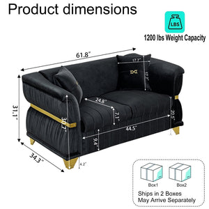 English Elm 61.8"modern Velvet Loveseat Glam Sofa Gold Trim Tapered Legs Curved Arms Jewel-toned Accent Black W1191S00145