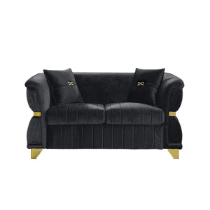 English Elm 61.8"modern Velvet Loveseat Glam Sofa Gold Trim Tapered Legs Curved Arms Jewel-toned Accent Black W1191S00145