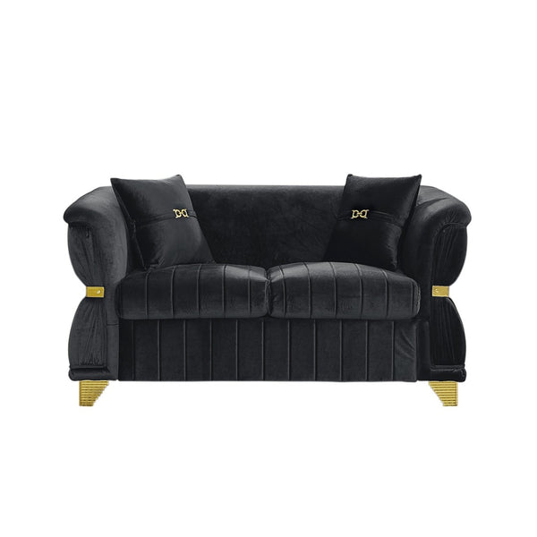 English Elm 61.8"modern Velvet Loveseat Glam Sofa Gold Trim Tapered Legs Curved Arms Jewel-toned Accent Black W1191S00145