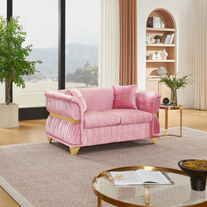 English Elm 61.8"modern Velvet Loveseat Glam Sofa Gold Trim Tapered Legs Curved Arms Jewel-toned Accent Pink W1191S00146