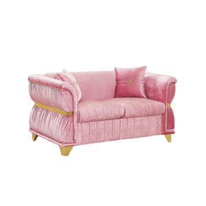English Elm 61.8"modern Velvet Loveseat Glam Sofa Gold Trim Tapered Legs Curved Arms Jewel-toned Accent Pink W1191S00146
