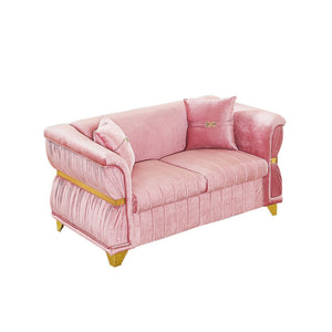 English Elm 61.8"modern Velvet Loveseat Glam Sofa Gold Trim Tapered Legs Curved Arms Jewel-toned Accent Pink W1191S00146