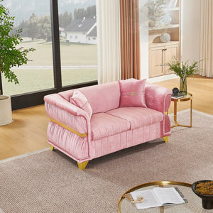 English Elm 61.8"modern Velvet Loveseat Glam Sofa Gold Trim Tapered Legs Curved Arms Jewel-toned Accent Pink W1191S00146