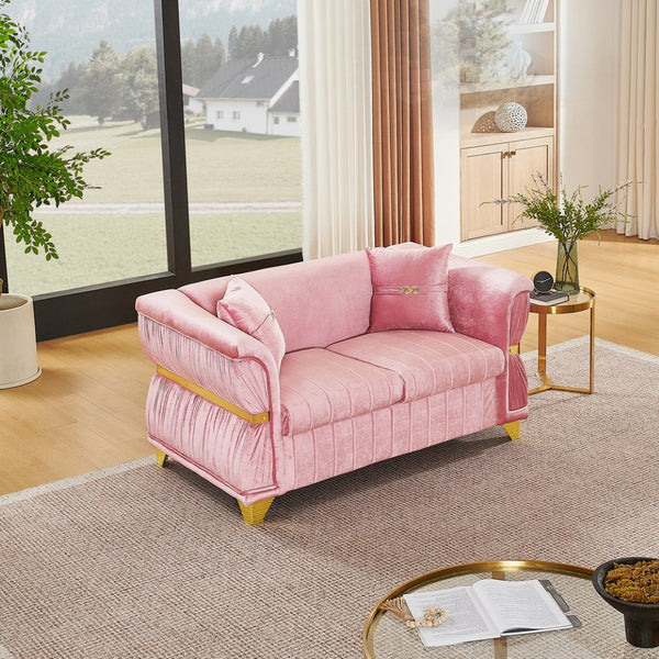 English Elm 61.8"modern Velvet Loveseat Glam Sofa Gold Trim Tapered Legs Curved Arms Jewel-toned Accent Pink W1191S00146
