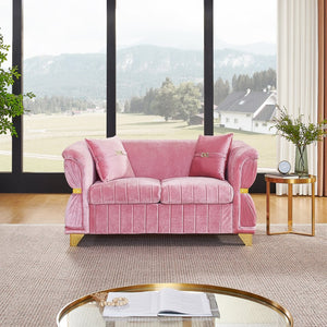 English Elm 61.8"modern Velvet Loveseat Glam Sofa Gold Trim Tapered Legs Curved Arms Jewel-toned Accent Pink W1191S00146