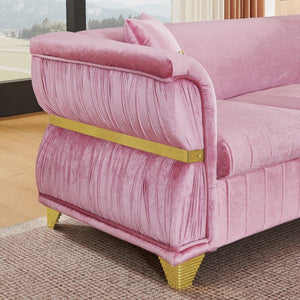 English Elm 61.8"modern Velvet Loveseat Glam Sofa Gold Trim Tapered Legs Curved Arms Jewel-toned Accent Pink W1191S00146