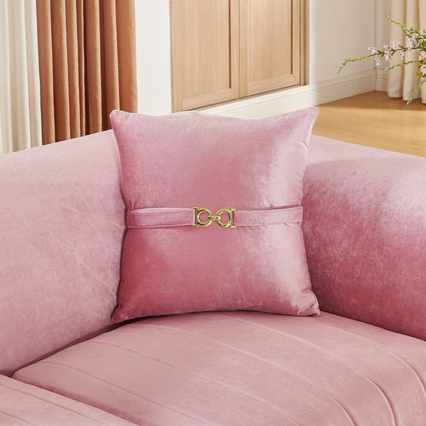 English Elm 61.8"modern Velvet Loveseat Glam Sofa Gold Trim Tapered Legs Curved Arms Jewel-toned Accent Pink W1191S00146