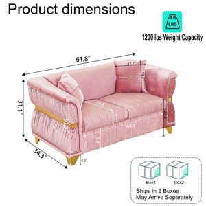 English Elm 61.8"modern Velvet Loveseat Glam Sofa Gold Trim Tapered Legs Curved Arms Jewel-toned Accent Pink W1191S00146