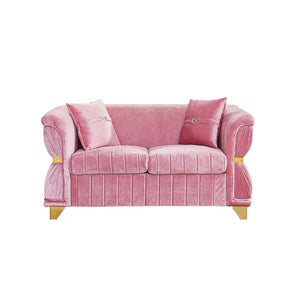 English Elm 61.8"modern Velvet Loveseat Glam Sofa Gold Trim Tapered Legs Curved Arms Jewel-toned Accent Pink W1191S00146