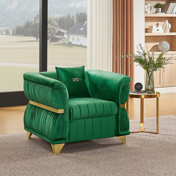 English Elm 39.8"modern Velvet Accent Sofa Pleated Upholstery Gold Trim Tapered Legs Glam Seating Green W1191S00151